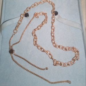 Vntg. Women's Gold Toned Mixed Link Chain & Ball Chain Lariat Slider Necklace